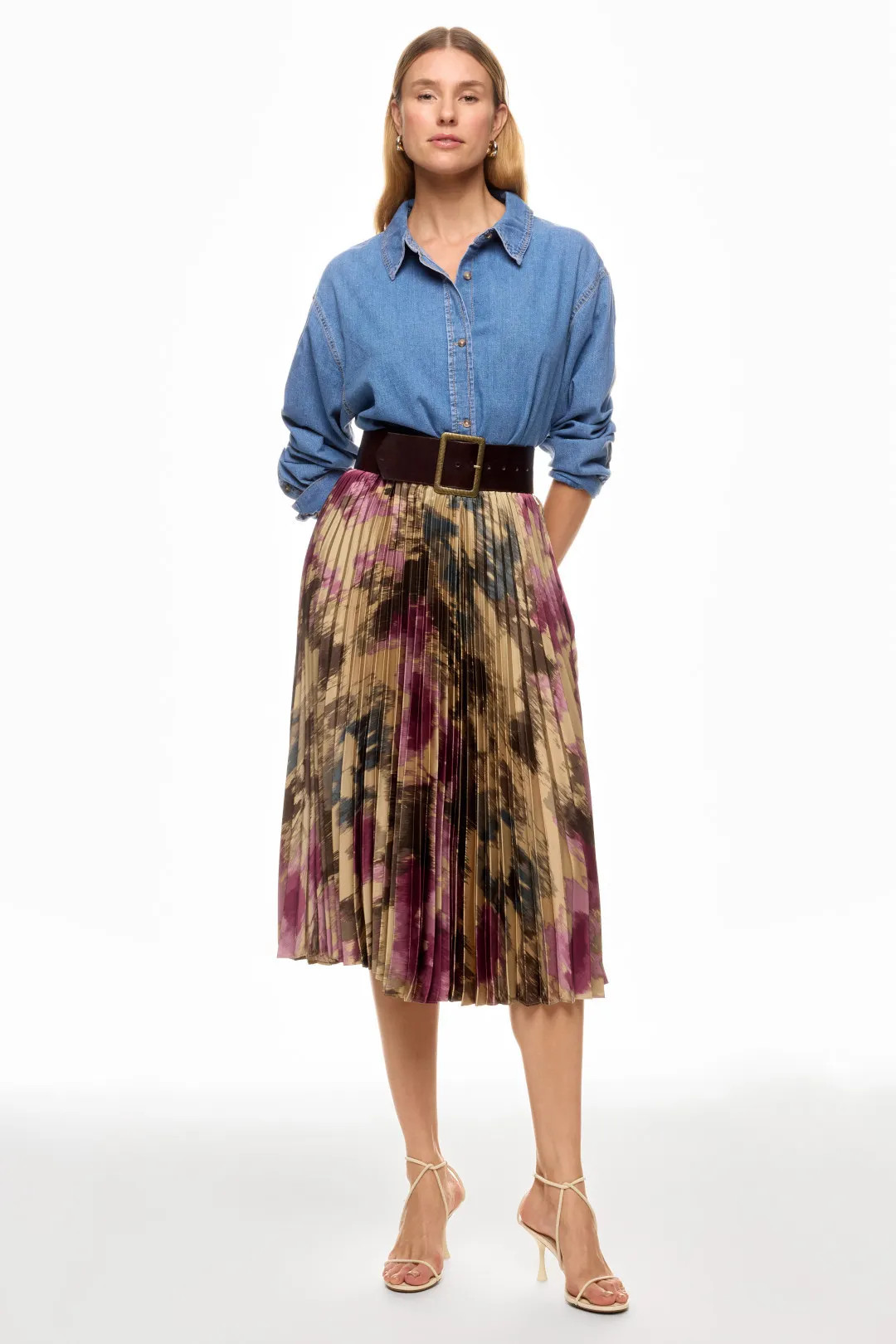 Gold Pleated Midi Skirt | Rent the Runway