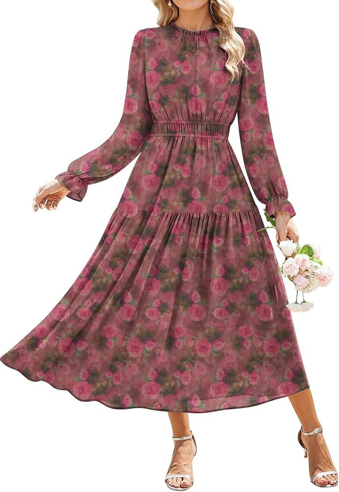 GRACE KARIN Women's Floral Long Sleeve Fall Wedding Guest Maxi Dress | Amazon (US)