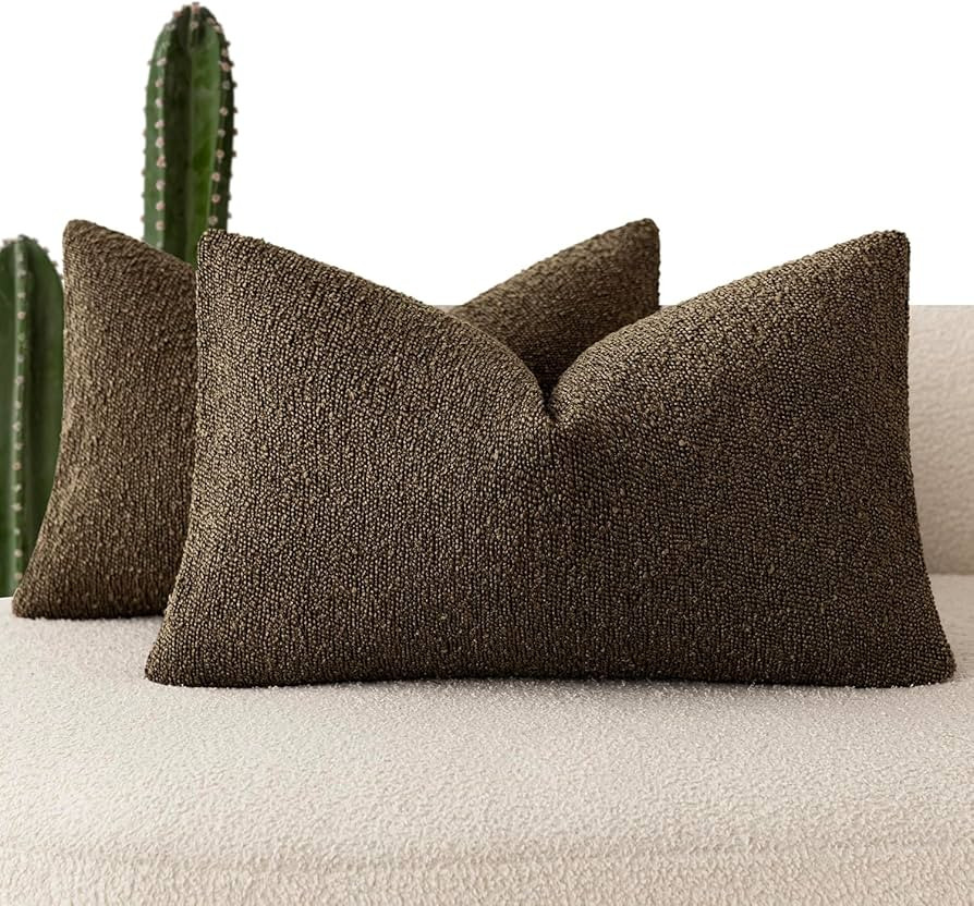 Foindtower Pack of 2 Textured Boucle Throw Pillow Covers Accent Solid Decorative Lumbar Pillow Ca... | Amazon (US)