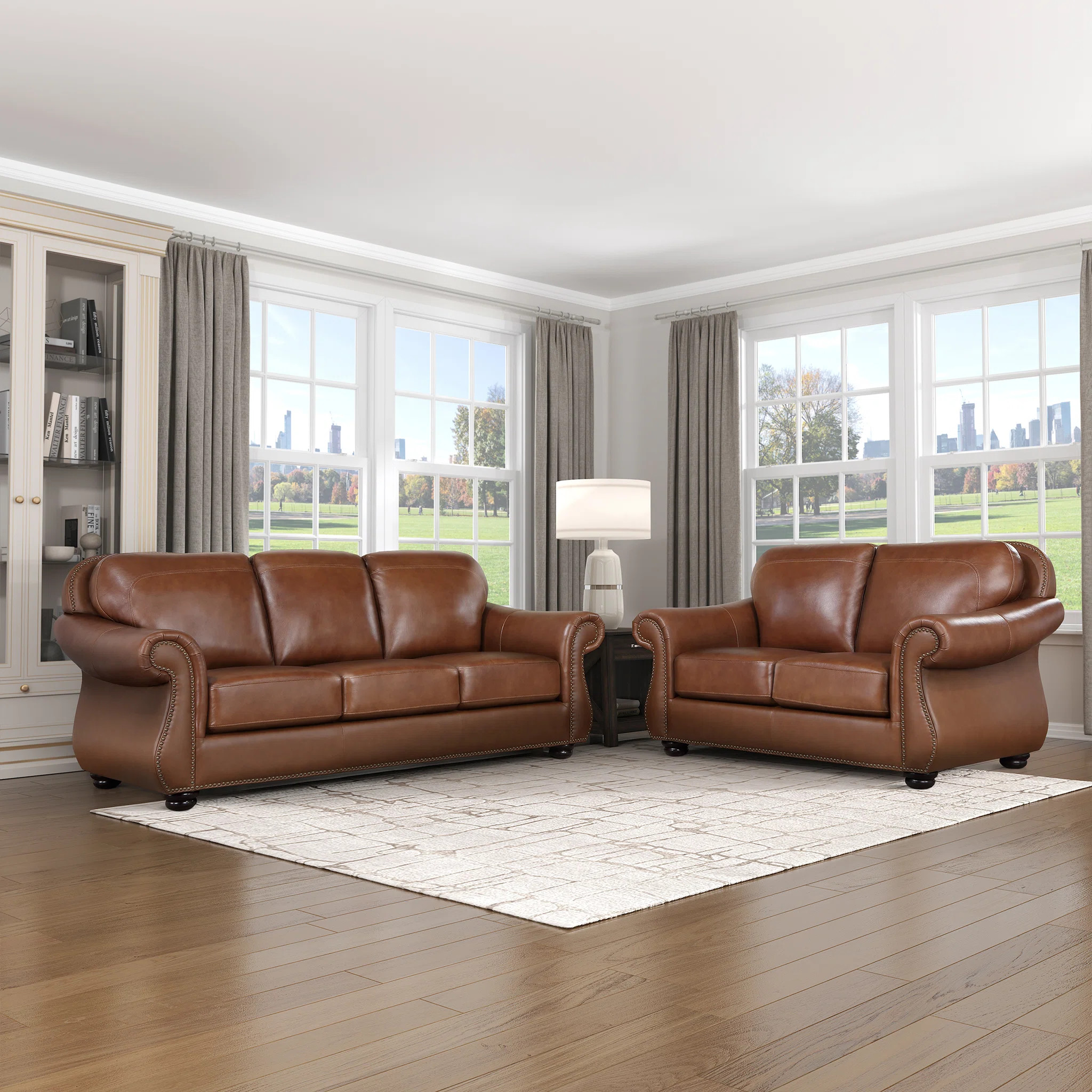 Nephi Traditional Top Grain Leather 2-Piece Living Room Set with Sophisticated Nailhead Trim, Exp... | Wayfair North America