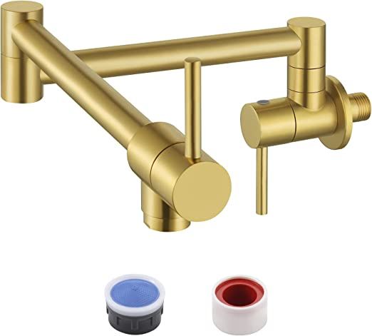 KES Kitchen Pot Filler Folding Faucet Brass Double Joint Swing Arm Sink Faucet Articulating Wall ... | Amazon (US)