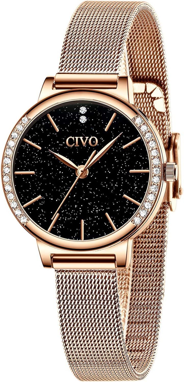 CIVO Womens Quartz Watches Rose Gold Lady Waterproof Diamond Stainless Steel Mesh Dress Watch Thi... | Amazon (US)