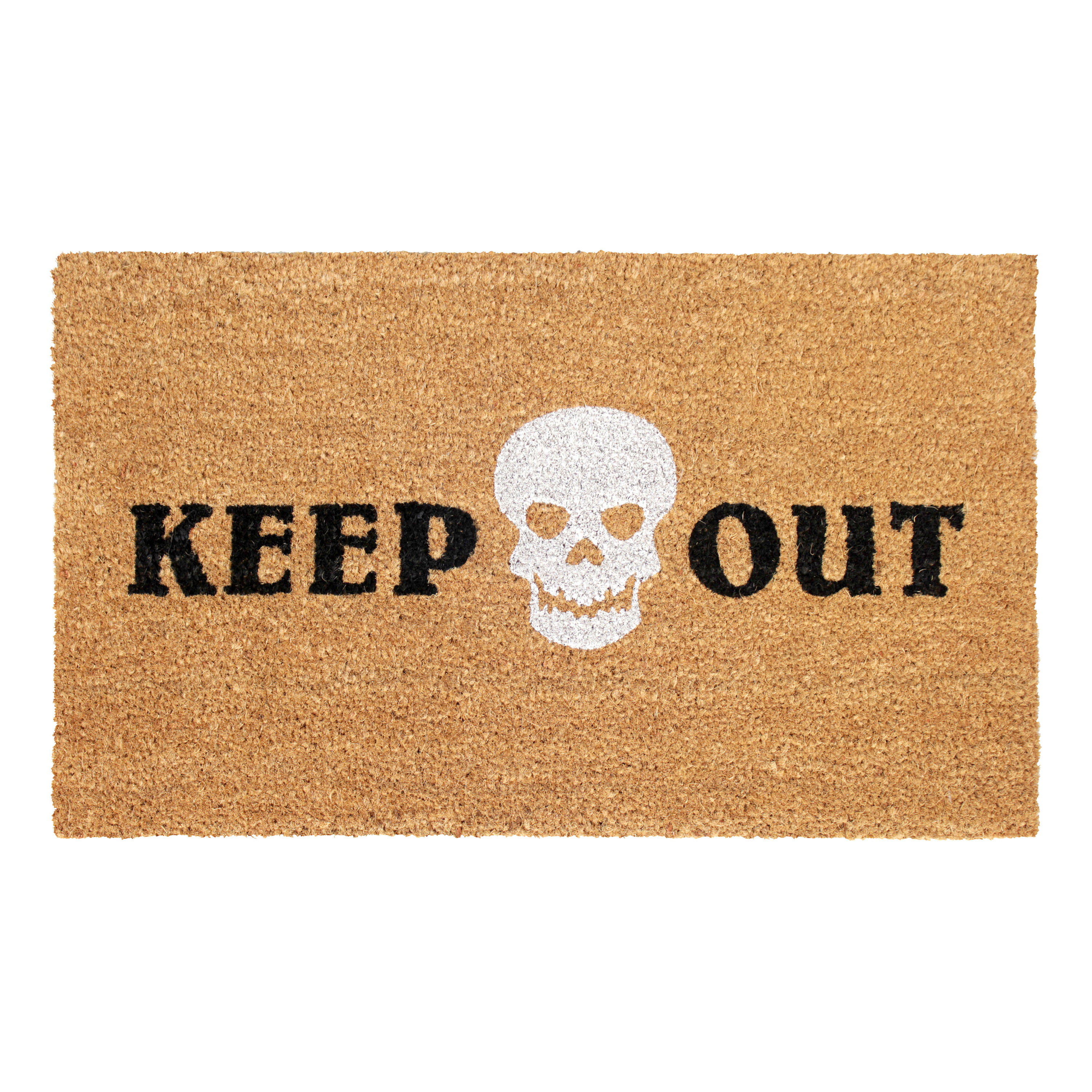 Black and White Keep Out Skull Coir Doormat | World Market