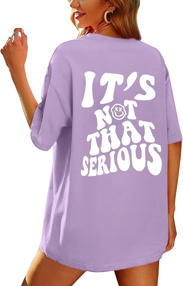 SAFRISIOR Oversized Tee Shirt for Women Letter Graphic T Shirts Short Sleeve Round Neck Drop Shou... | Amazon (US)