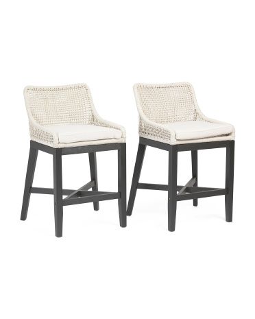 Set Of 2 Grid Weave Rope Counter Stools | TJ Maxx