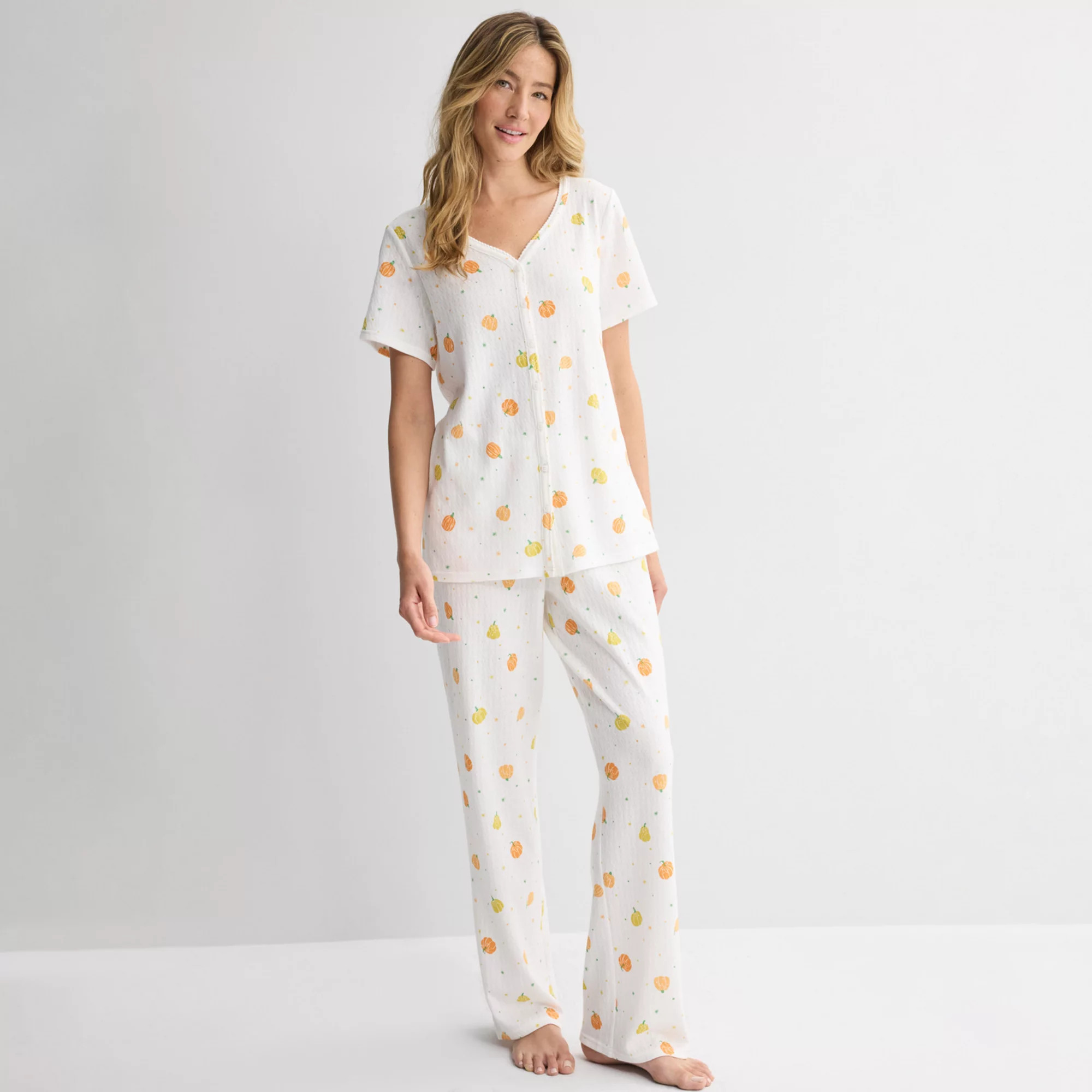 Women's Croft & Barrow\u00ae Short Sleeve Textured Knit Pajama Top & Pajama Bottoms SetCroft & Ba... | Kohl's