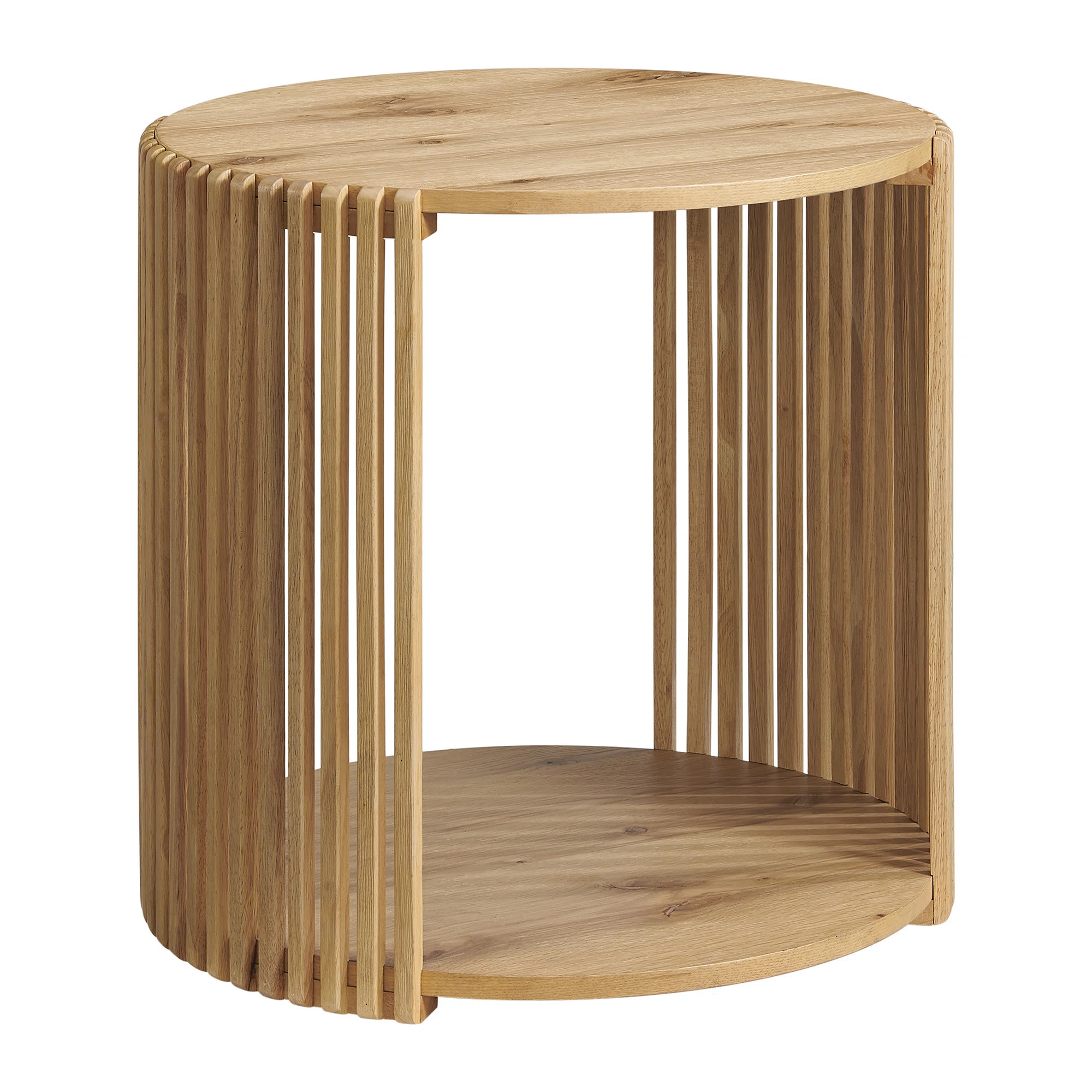Estie Round Wood Slatted End Table With Open Shelf | Wayfair North America