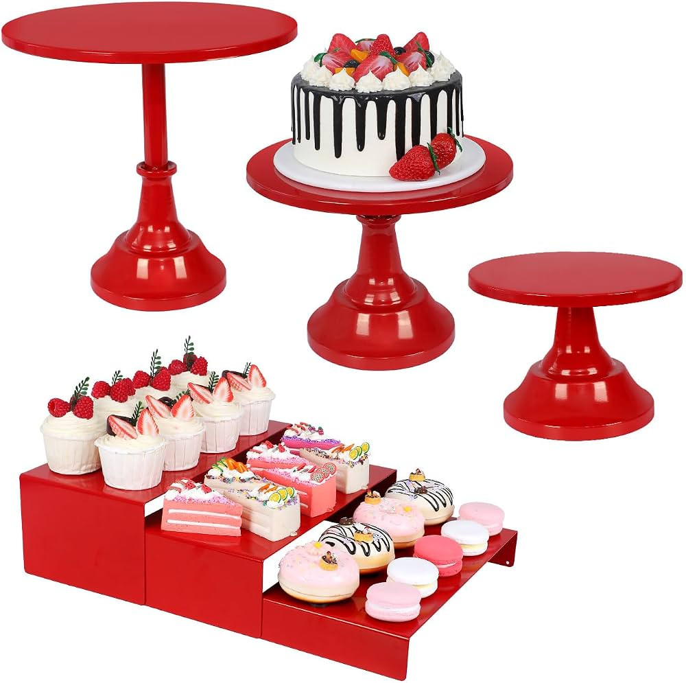 6PCS Cake Stand Set, Red Metal Cake Stands for Party, Dessert Table Display Set, 3 Size Round Cak... | Amazon (US)