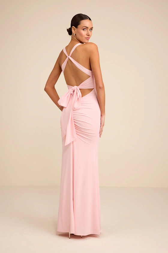 Cazy Light Pink Jersey Knit Twist-Front Maxi Dress | Lulus
