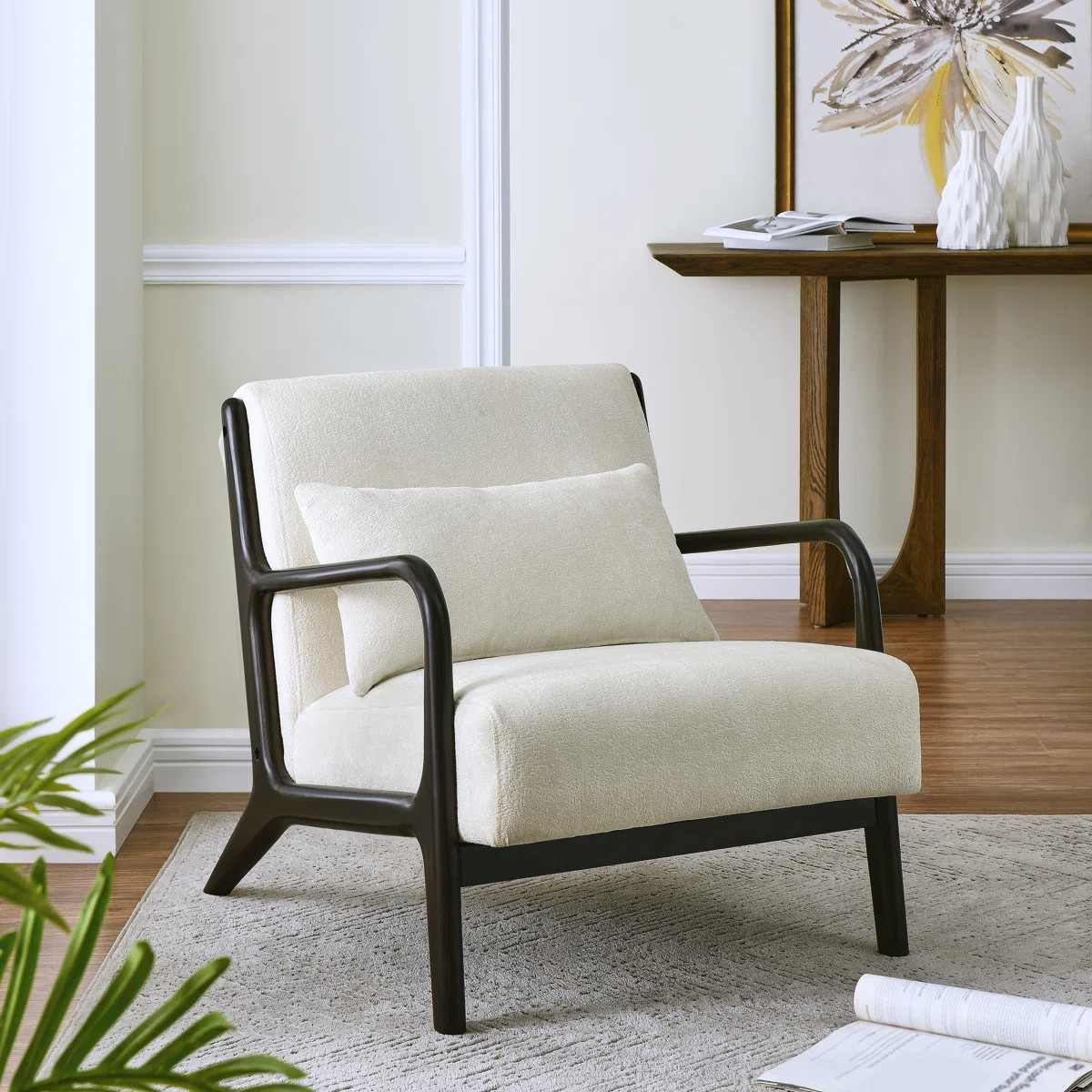 Yashira Cann Mid-century Modern Style Accent Chair With Removable Lumbar Pillow, Solid Wood Legs,... | Wayfair North America