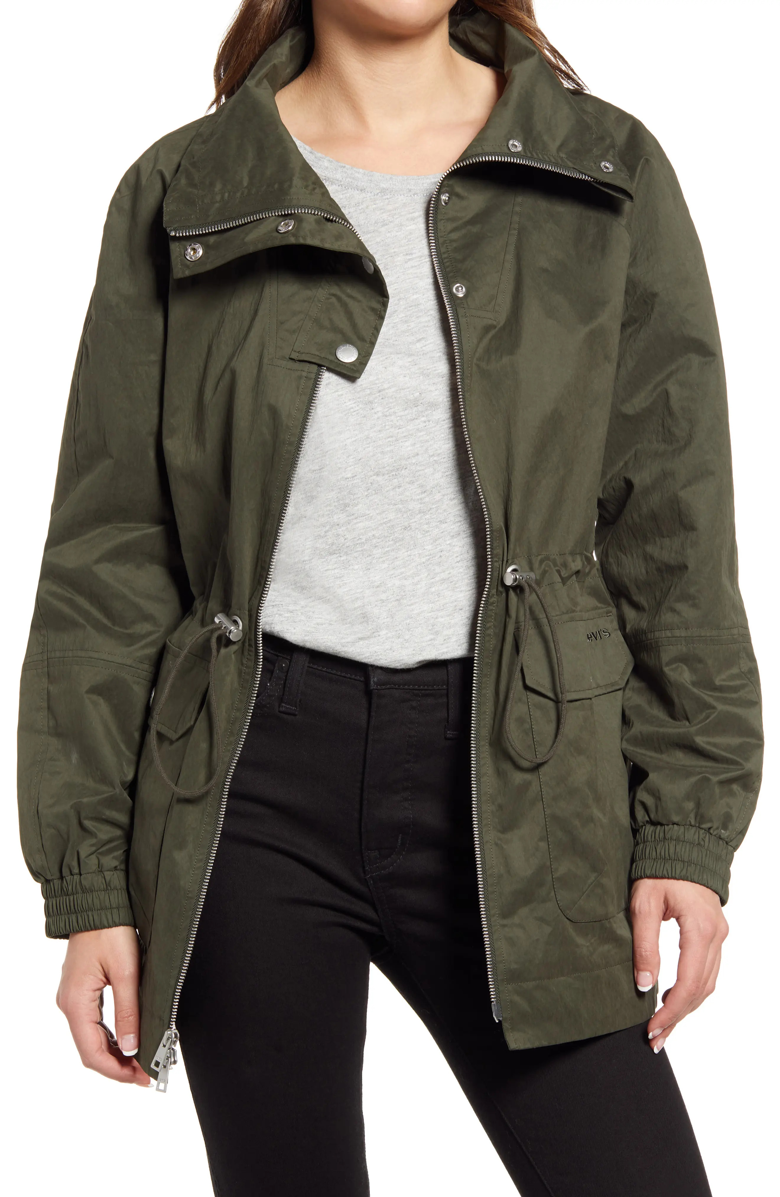 levi's Women's Cinch Waist Anorak Rain Jacket in Army Green at Nordstrom, Size Xx-Large | Nordstrom