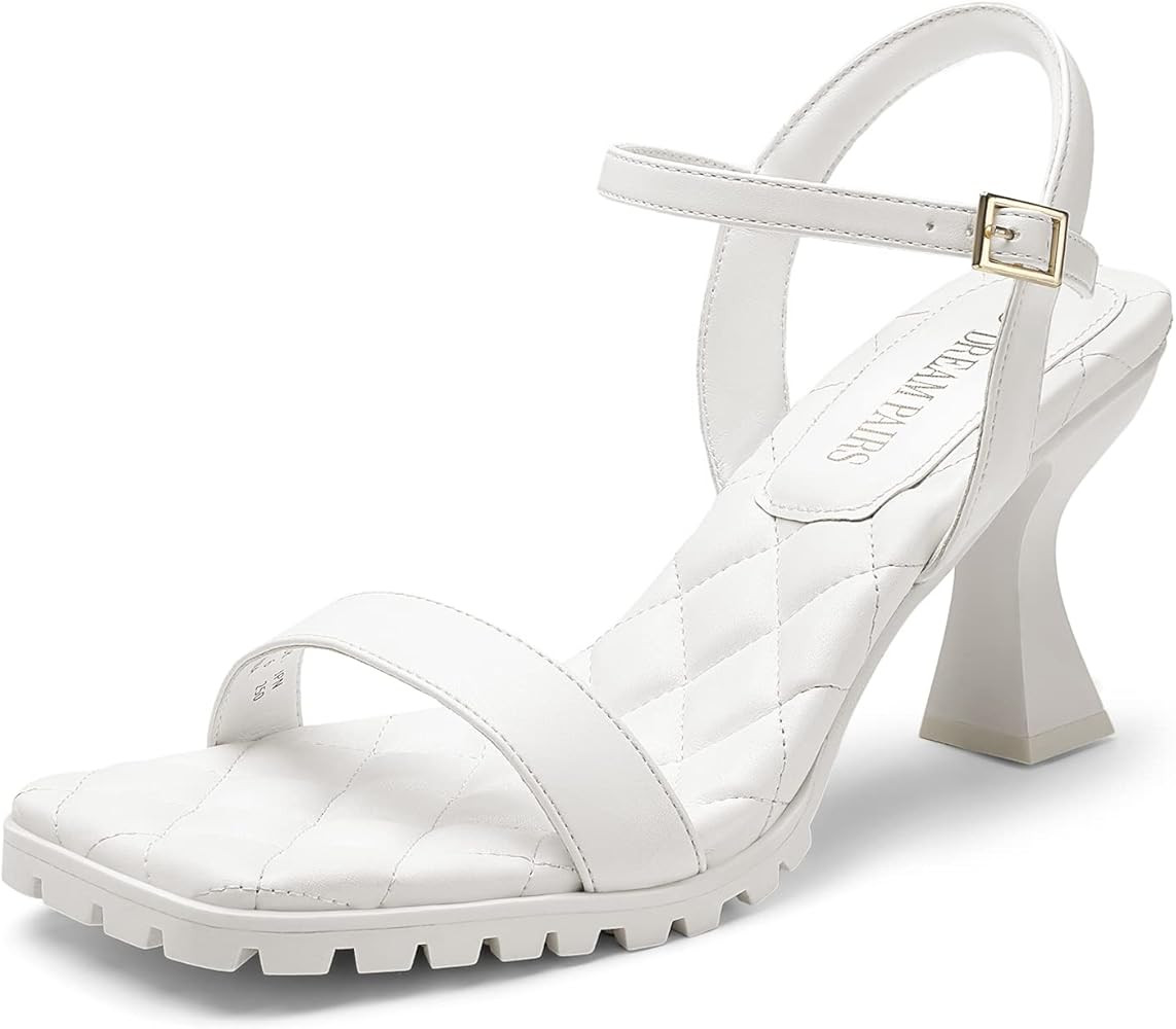 DREAM PAIRS Women's Low Kitten Heels Sandals Square Open Toe Ankle Strap Comfortable Quilted High... | Amazon (US)