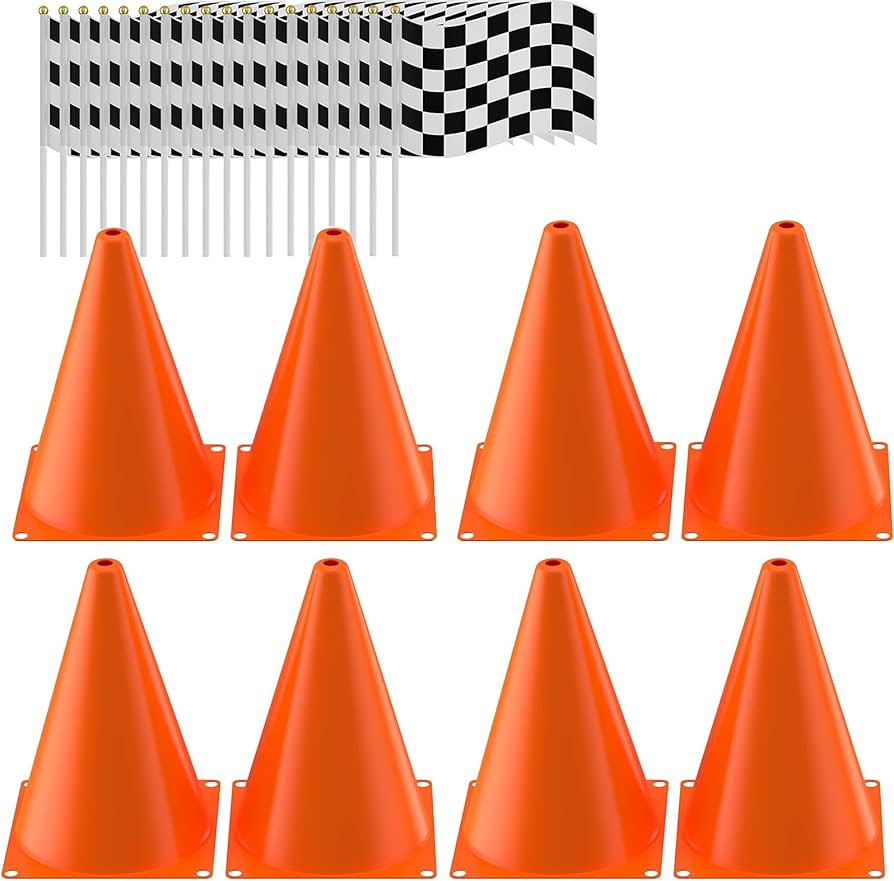 Traffic Cones with Racing Checkered Flags-8 Traffic Cones With Hole on Top, 16 Checkered Flags, R... | Amazon (US)