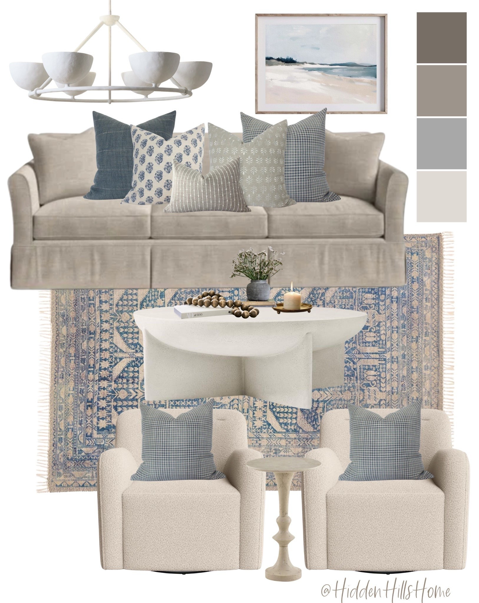 Cozy coastal living room mood board, living room design, home decor ideas, coastal living room inspiration, beach house decor, blue and taupe living room

#LTKHome #LTKSaleAlert #LTKSeasonal