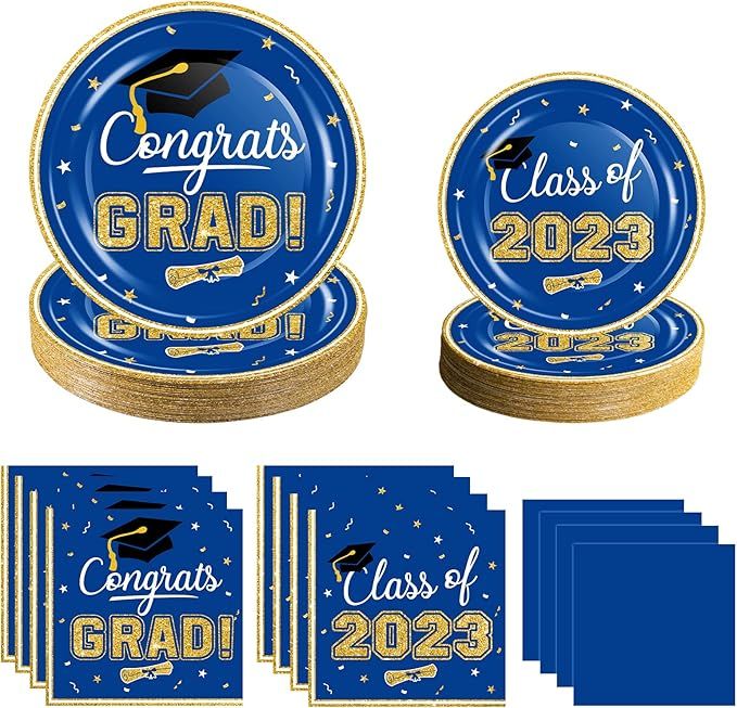 Graduation Party Supplies 2023 Dinnerware Set - Blue Gold Graduation Plates and Napkins Class of ... | Amazon (US)