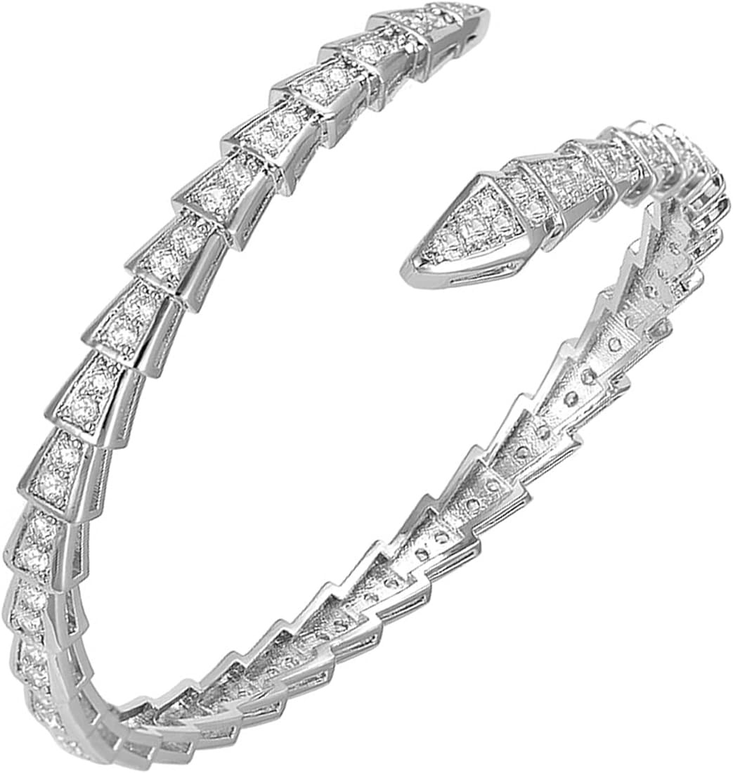 FUUNUSLY Crystal Cuff Bracelet for Women - Fashion AAA Cubic Zirconi Silver Snake Bracelet Charm,... | Amazon (US)