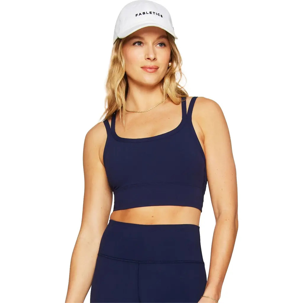 Fabletics Principal Longline Medium Impact Sports Bra in Deep Navy at Nordstrom | Nordstrom