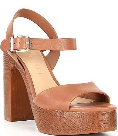 Gianni Bini Renner Leather Block Heel Platform Sandals - 10 | Dillard's