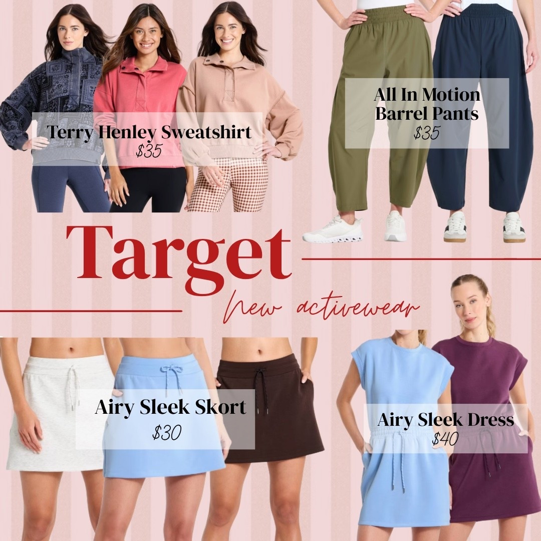@Target new activewear drop has some really good pieces this round — the terry henley sweatshirt ($35) comes in the prettiest fall colors, the all in motion barrel pants ($35) have such a flattering relaxed shape, the airy sleek skort ($30) is soft and lightweight, and the airy sleek dress ($40) is basically a wearable hug

linking everything below

#LTKActive #LTKfitnessgoals #LTKootd