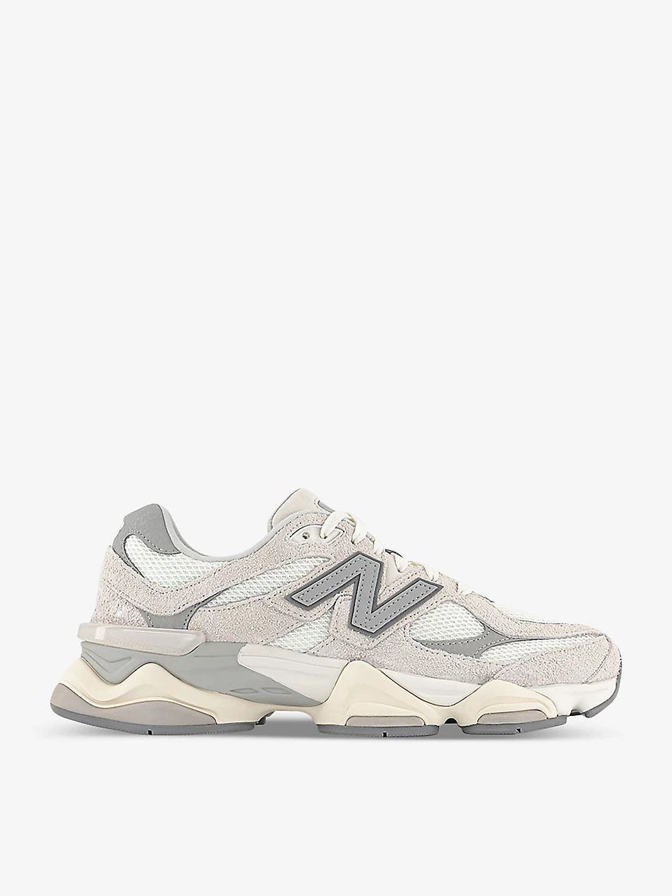9060 brand-patch leather, suede and mesh low-top trainers | Selfridges