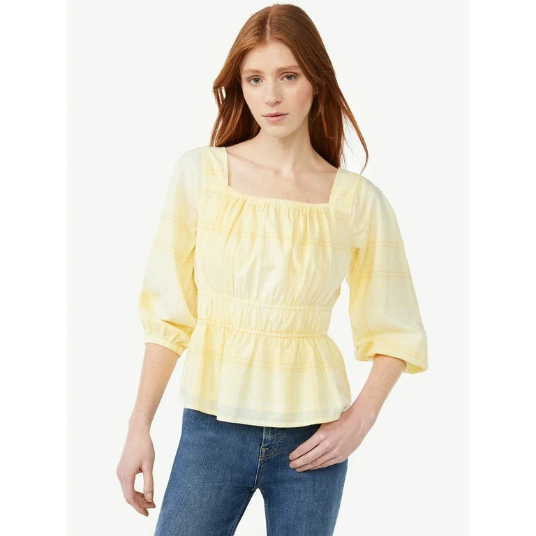 Free Assembly Women's Square Neck Top with Blouson Sleeves | Walmart (US)