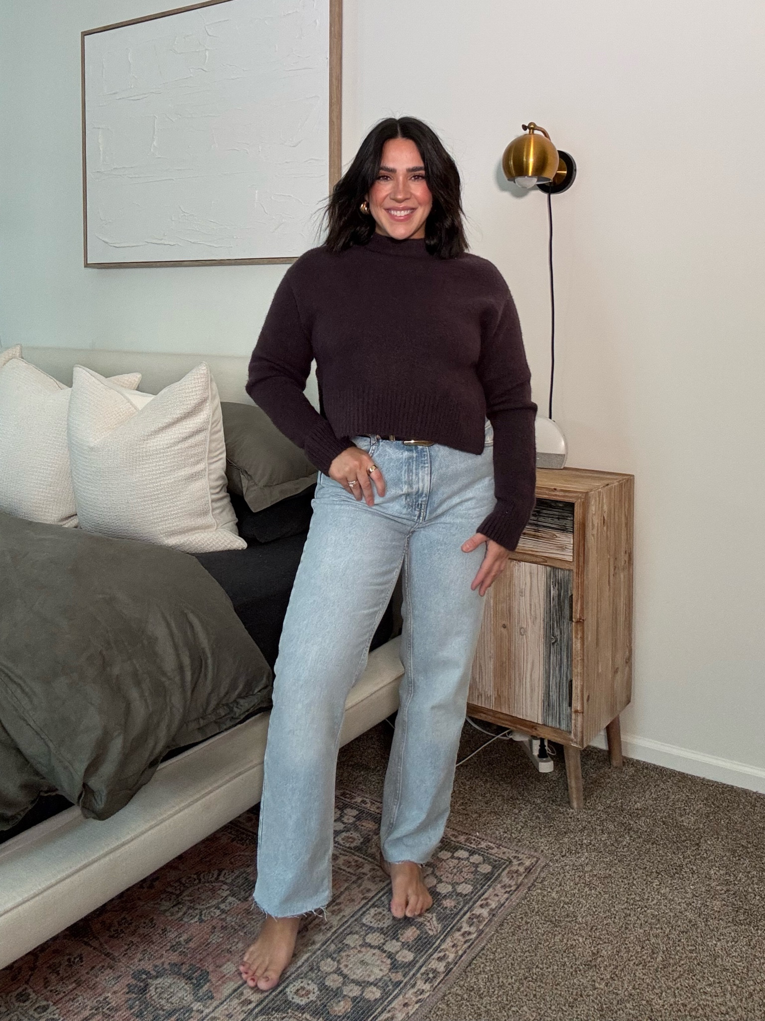 Sweater L  cropped fit with slits on sides. 
Jeans 10 no stretch 

#LTKStyleTip #LTKMidsize #LTKSaleAlert