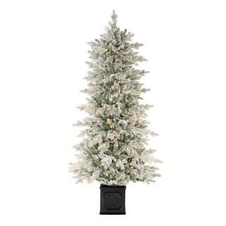 6.5 ft LED Pre-Lit Potted Artificial Christmas Tree with 250 Warm White Lights | The Home Depot