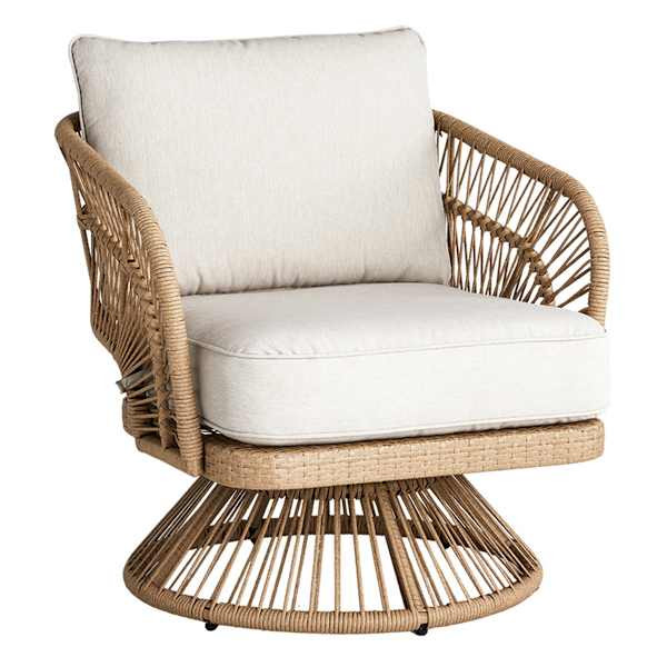 Paloma Swivel Patio Armchair Taupe Wicker with Sand Cushions | At Home