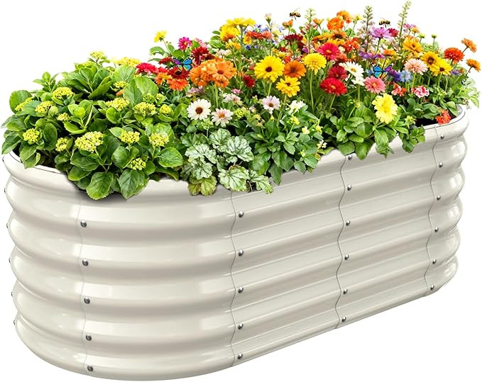 YSEJOMP 17" Tall Outdoor Garden Raised Garden Bed Kits, 4ft X 2ft Oval,0.8MM Thick Metal Raised P... | Amazon (US)