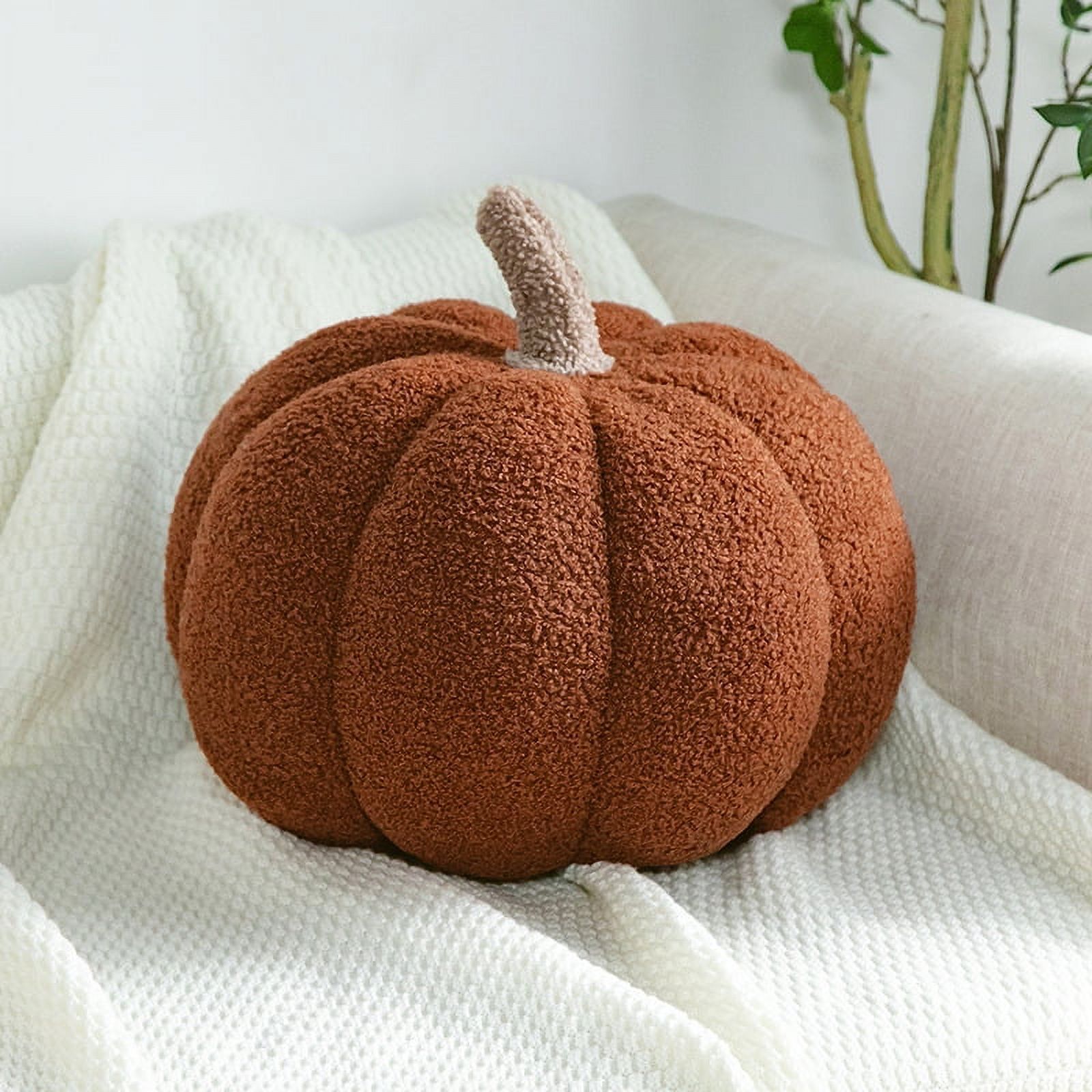 Teddy Fleece Pumpkin Throw Pillows Ultra Soft Sherpa Decorative Cute 3D Shaped Cushion, White, 15... | Walmart (US)