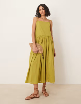 ASOS DESIGN dropped waist maxi dress in olive | ASOS | ASOS (Global)