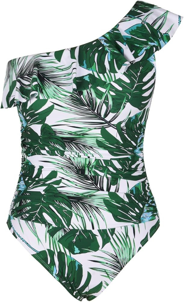 Hilor Women's One Piece Swimsuits One Shoulder Swimwear Asymmetric Ruffle Monokinis Bathing Suits | Amazon (US)