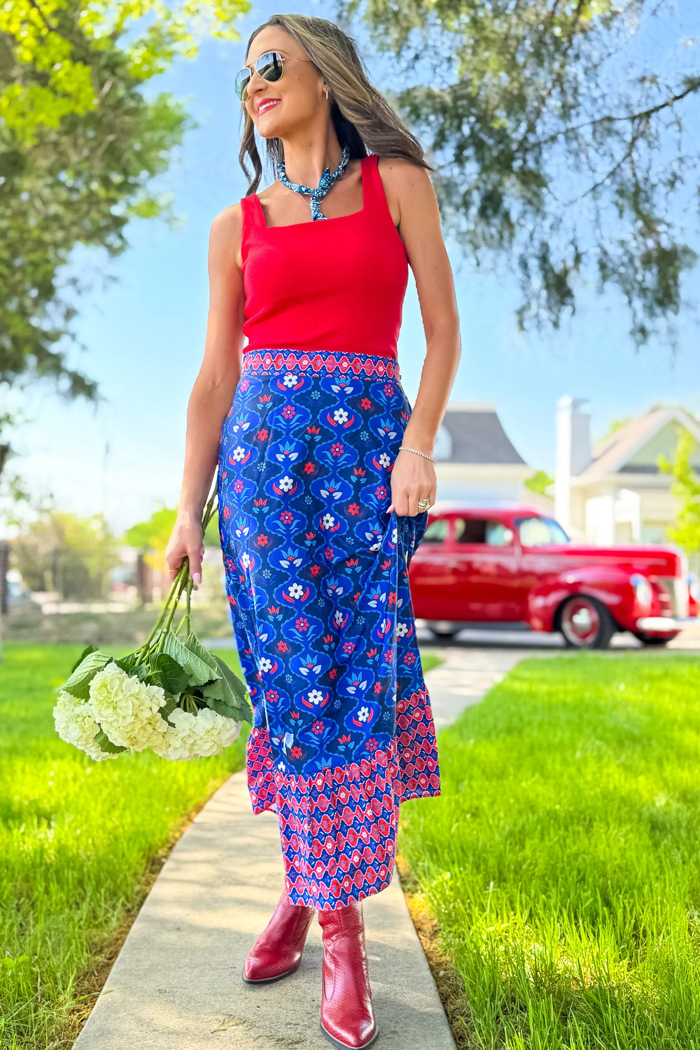 SSYS Daisy One Tier Maxi Skirt In Royal Scallop Floral | Shop Style Your Senses