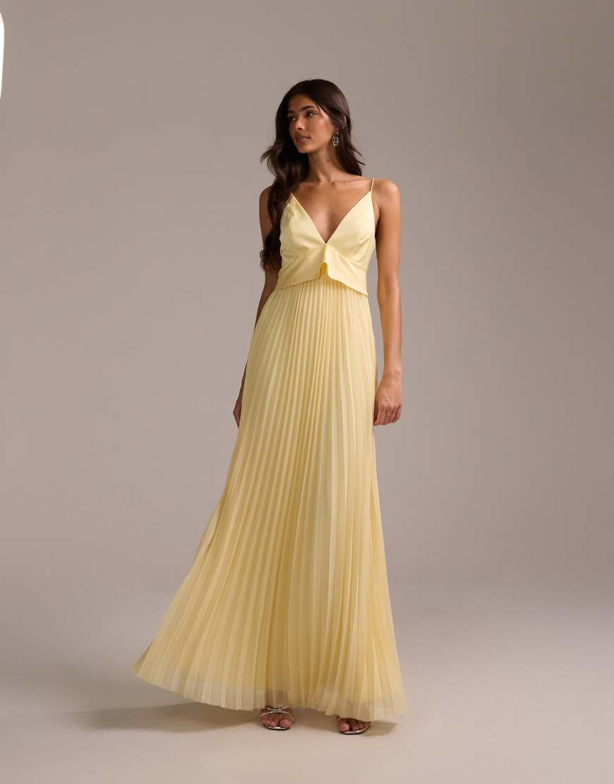 ASOS DESIGN bridesmaids hybrid cami maxi dress with pleat skirt in lemon-Yellow | ASOS (Global)