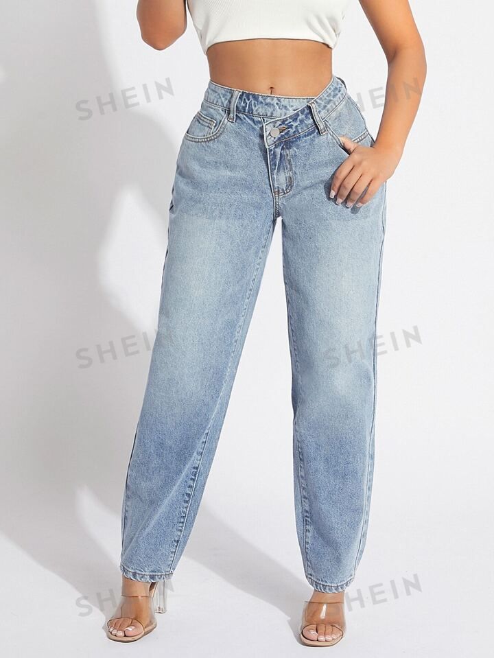 SHEIN SXY Stepped Waist Mom Fit Jeans | SHEIN