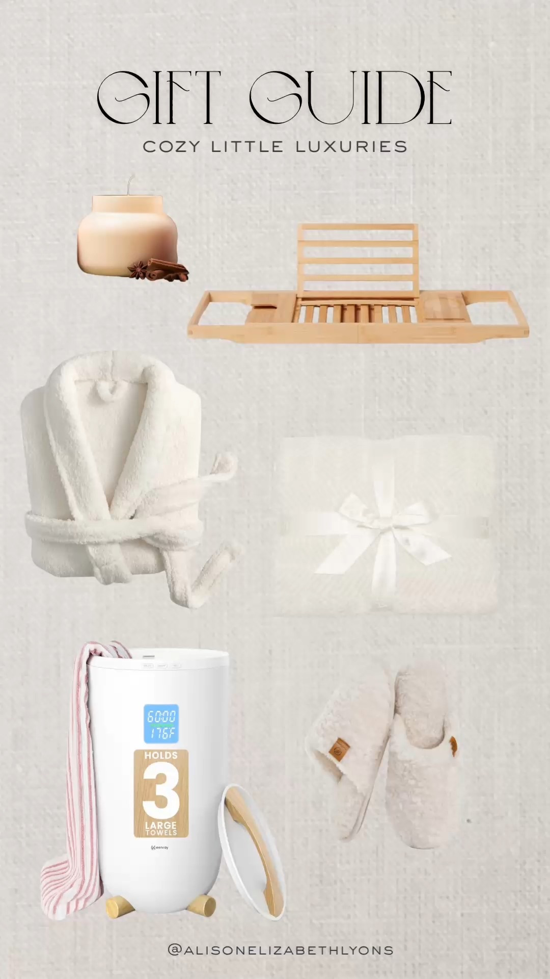 As winter and the holidays approach, sharing some cozy little luxuries that I have and love that would make GREAT gifts at the holidays. These are perfect pieces for that someone on your list who is “hard to buy for”. 

Cozy Blanket | Towel Warmer | Capri Candle | Bath Caddy | Luxurious Robe | Softest Slippers | Stay Warm

#LTKHome #LTKGiftGuide #LTKHoliday