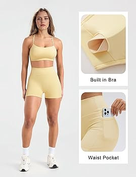 SUUKSESS Women 2 Piece Workout Sets Padded Halter Sports Bras High Waisted Biker Shorts with Pock... | Amazon (US)