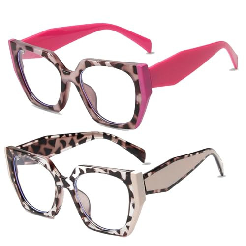 AOOLIA Overside Reading Glasses for Women, Stylish Overside Blue Light Glasses, Womens Readers (Pink- Leopard, 0, x) | Amazon (US)