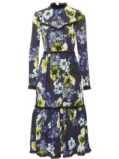 Georgie lace-trimmed printed silk crepe de chine dress | NET-A-PORTER (UK & EU)