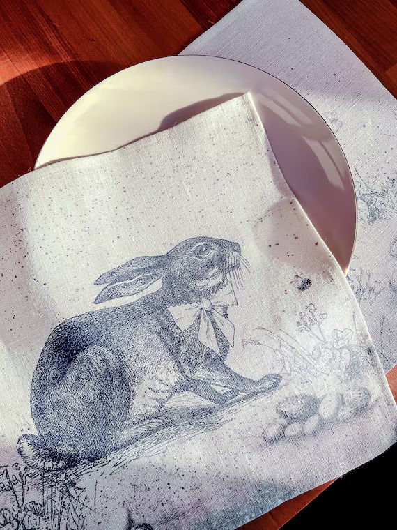Easter Napkins Toile De Jouy Rabbit Napkins Set Linen | Etsy | Etsy (US)