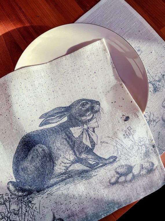 Easter Napkins Toile De Jouy Rabbit Napkins Set Linen | Etsy | Etsy (US)