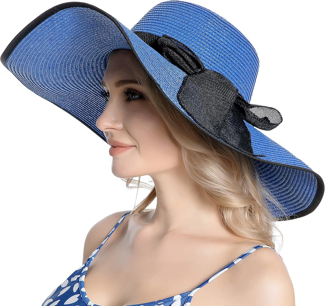 Muryobao Womens Sun Straw Hat Wide Brim UV UPF 50 Summer Hat Foldable Roll up Floppy Beach Cap fo... | Amazon (US)