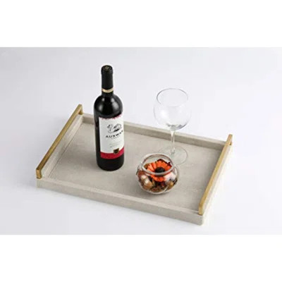 17.8 * 11.8" White PU Leather Marble Finish Decorative Tray Serving Tray With Brushed Gold Handle For Coffee Table, Console Table, Ottoman | Wayfair North America