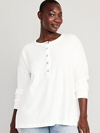 Long Sleeve Oversized Boyfriend Henley for Women | Old Navy (US)