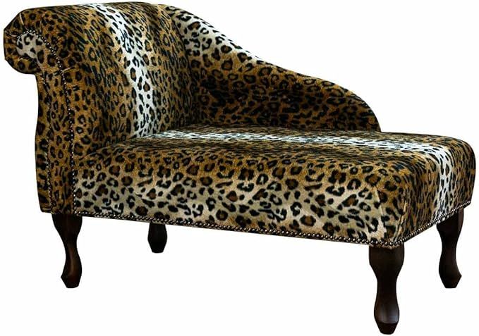 Beaumont Leopard Faux Fur Mini Chaise Longue Sofa Traditional Indoor Lounge Accent Chair Studded ... | Amazon (UK)
