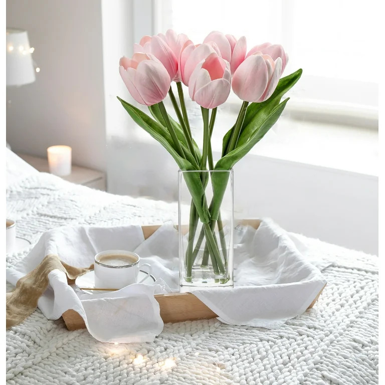 Tulip Artificial Flower Faux Pink Flowers Tulips in Clear Vase Flower Arrangement in Faux Water D... | Walmart (US)