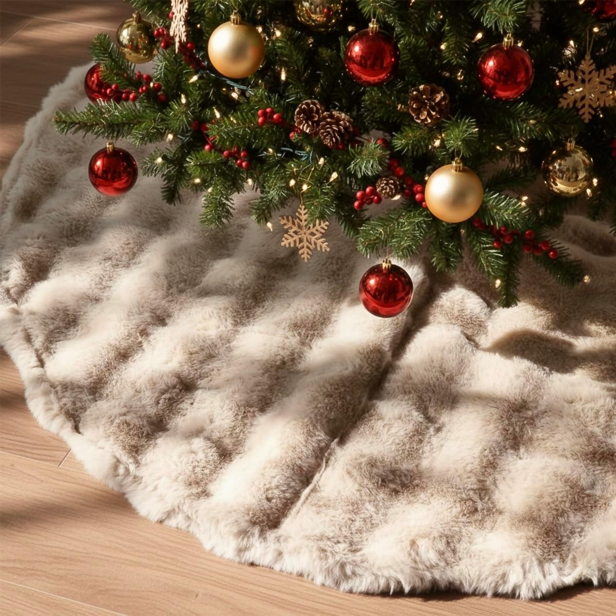 Christmas Tree Skirt 48 Inch, Rustic Neutral Faux Fur Large Christmastree Skirt, Khaki Farmhouse ... | Amazon (US)