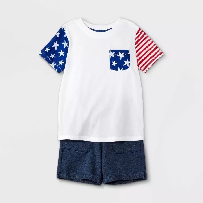 Toddler Boys' Americana Flag Short Sleeve T-Shirt and French Terry Pull-On Shorts Set - Cat & Jac... | Target