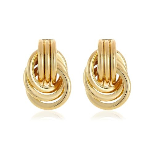 TRWWELL Chunky Gold Plated Knot Earrings for Women Trendy Link Earrings Statement Earrings | Amazon (US)