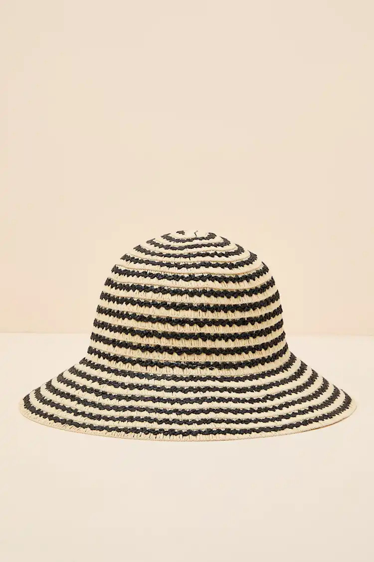 San Clemente Beige Striped Raffia Bucket Hat | Lulus